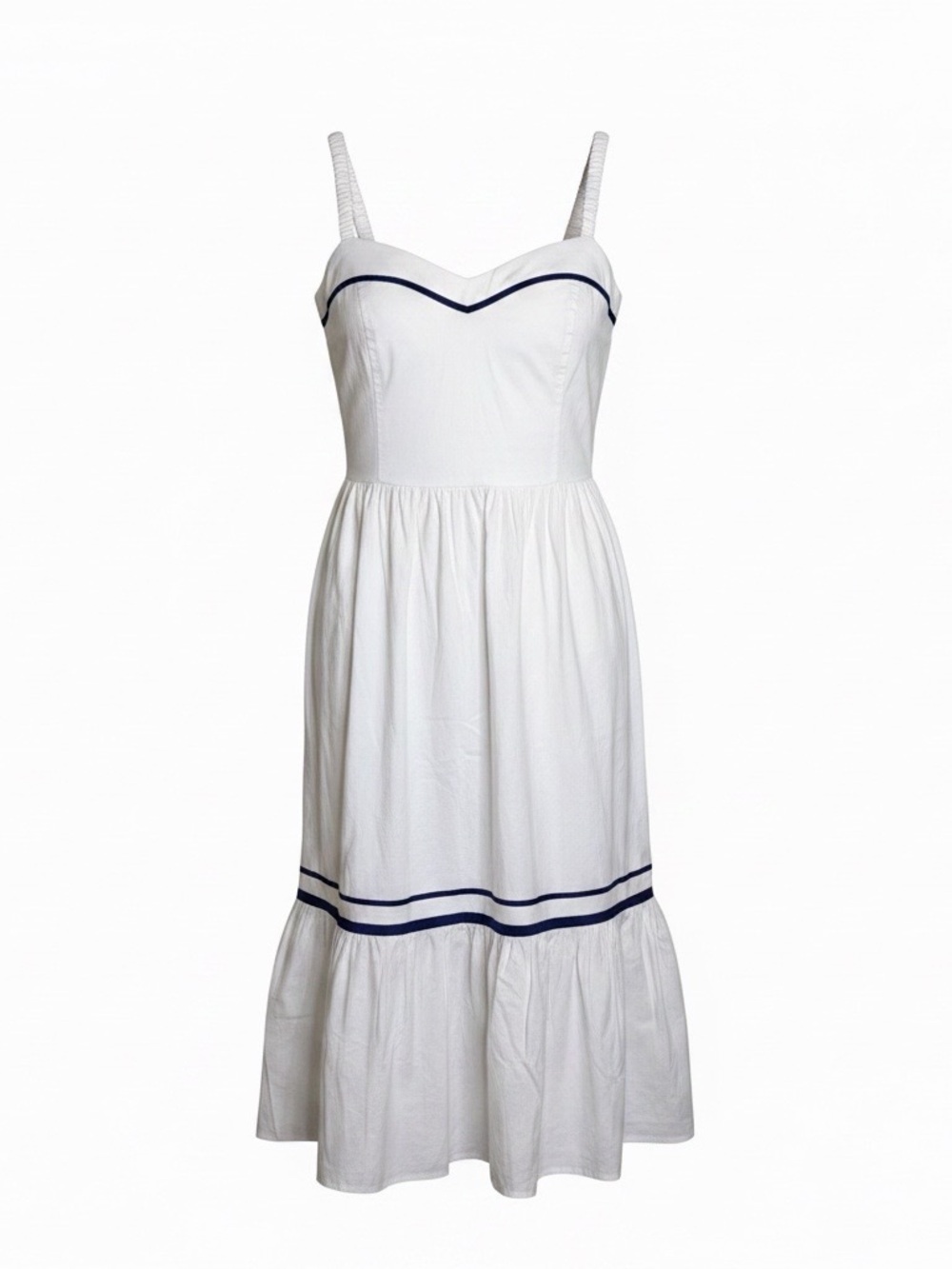 J. Crew White Midi Dress with Navy Trim
